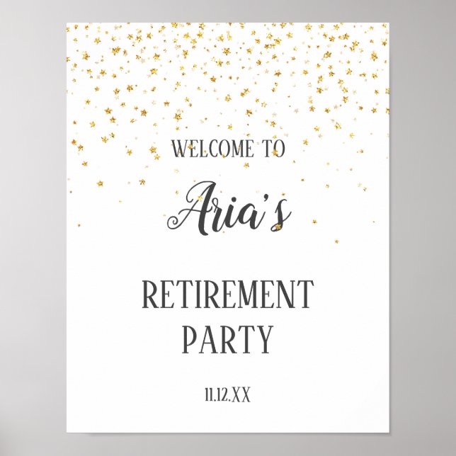 Välkomstskylt för guld Confetti Pension Party Poster (Framsidan)