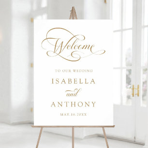 Välkomstskylt för guld Elegant Calligraphy Bröllop Poster