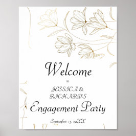 Välkomstskylt för Guld Flower Förlovning Poster vä