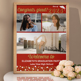 Välkomstskylt för Guld Gratulerar Grad 3-fotokolla Poster