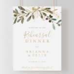 Välkomstskylt för guld Greenery Fall Rehearsal Poster<br><div class="desc">Denna hälsningsskylt om grönt fall i guld är perfekt för en modern bröllop-repetition. Konstruktionen har en karakteristisk konstnärlig grönt och guld blad.</div>