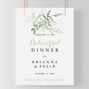 Välkomstskylt för guld Grönt-blommor - repetition  Poster