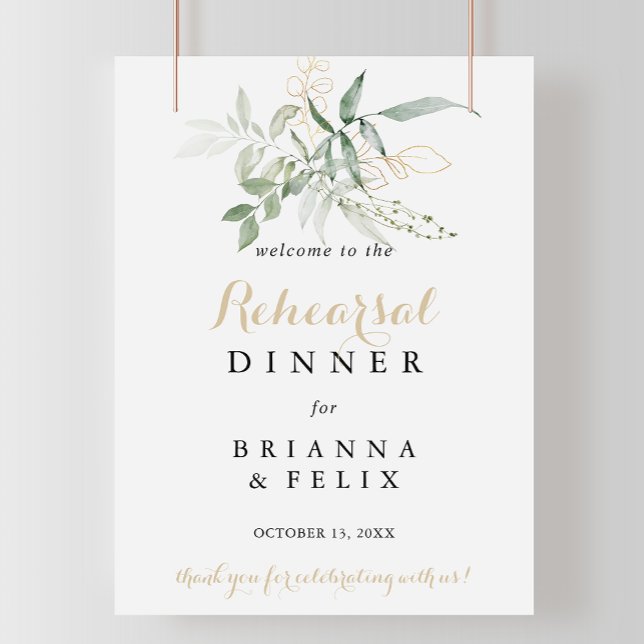 Välkomstskylt för guld Grönt-blommor - repetition  Poster (Skapare uppladdad)
