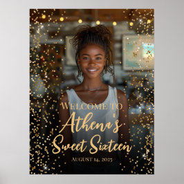 välkomstskylt för guld konetti på födelsedagen poster