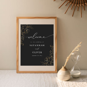 Välkomstskylt för Guld-låst Blommigt Bröllop - sva Poster