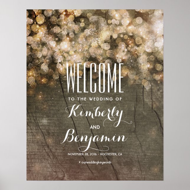 Välkomstskylt för guld Ljus Rustic Landsbyggsbröll Poster (Framsidan)