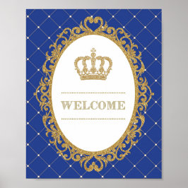 Välkomstskylt för Guld och Royal Blue Baby Prince  Poster