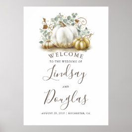 Välkomstskylt för guld och vita pumpar Fall Weddin Poster