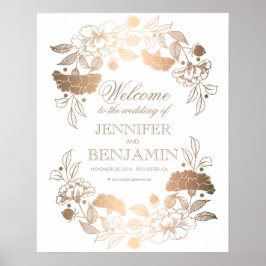 Välkomstskylt för Guld Peonies Wandeans Elegant br Poster