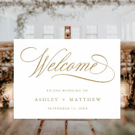 Välkomstskylt för Guld Romantic Calligraphy Bröllo Poster