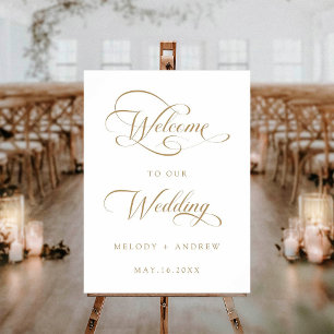 Välkomstskylt för Guld Romantic Swirly Script Bröl Poster