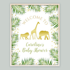 Välkomstskylt för guld Safari Baby Shower Decor Poster