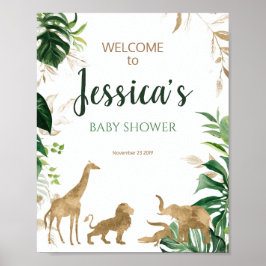Välkomstskylt för guld Safari Baby Shower Poster