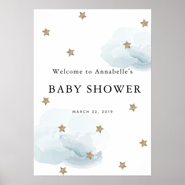 Välkomstskylt för Guld Star & Cloud Twinkle Baby S Poster (Framsidan)