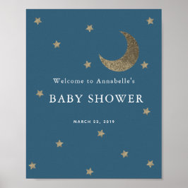 Välkomstskylt för guld Stars & Måne Navy Baby Show Poster