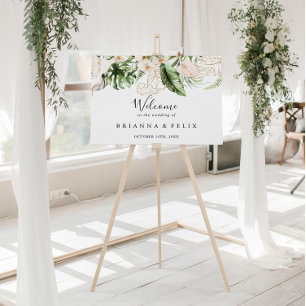 Välkomstskylt för guld Tropiska Foliage Blommigt B Poster