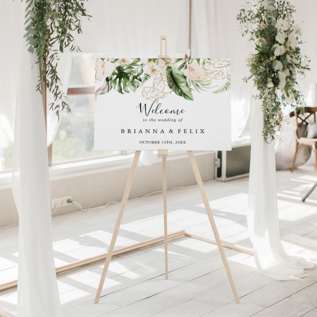 Välkomstskylt för guld Tropiska Foliage Blommigt B Poster (Skapare uppladdad)