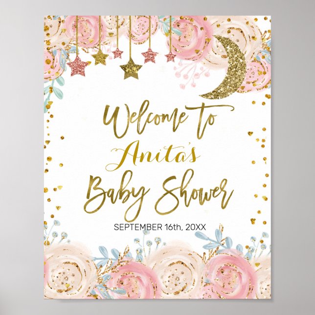 Välkomstskylt för guld twinkle babblle Shower Poster (Framsidan)