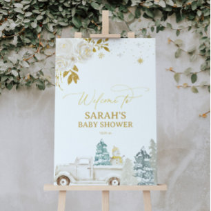 Välkomstskylt för Guld Winter Baby Shower eller Bi Poster