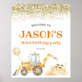 Välkomstskylt för gult Construction Birthday Poster