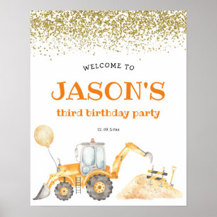 Välkomstskylt för gult Construction Birthday Poster