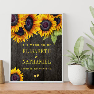 Välkomstskylt för gult solblommor, rustiskt trä br poster