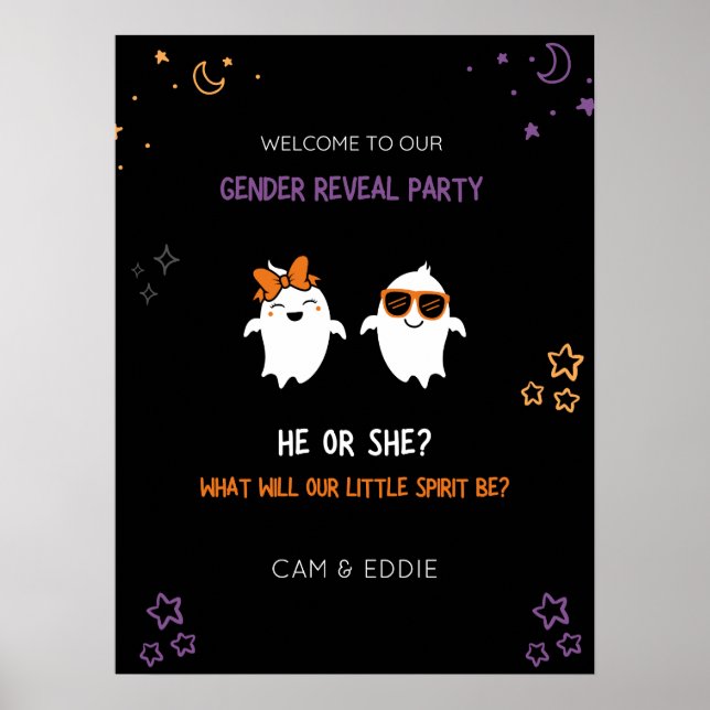 Välkomstskylt för Halloween Gender Reveal Party Po Poster (Framsidan)