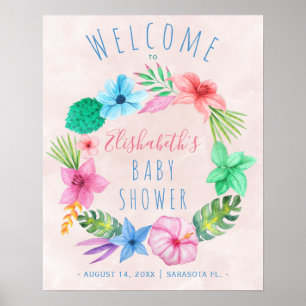 Välkomstskylt för hälsning av tropisk kranddusch poster
