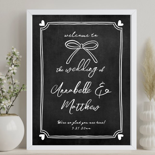 Välkomstskylt för hand plockade Chalk Whimsical Br Poster (Hand Drawn Chalk Whimsical Wedding Welcome Sign)