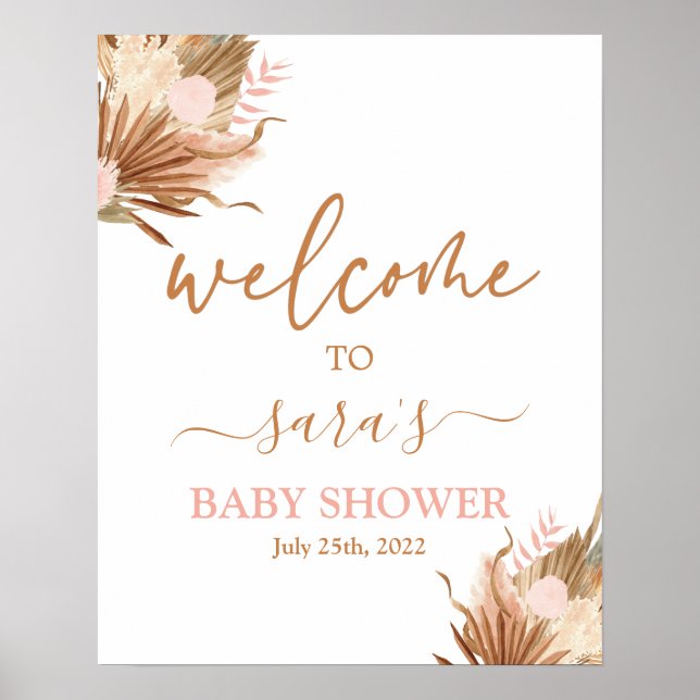 Välkomstskylt för Handflatan Baby Shower på grund  Poster (Framsidan)