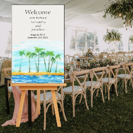Välkomstskylt för handflatan Träd och Beach Weddin