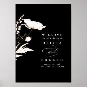 Välkomstskylt för handritade Wildblommor Bröllop Poster