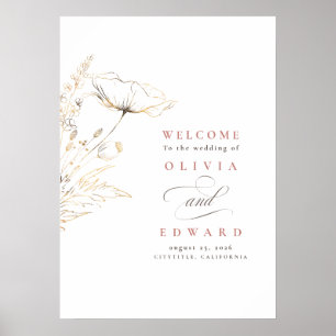Välkomstskylt för handritade Wildblommor Bröllop Poster
