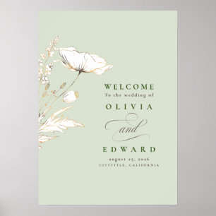 Välkomstskylt för handritade Wildblommor Bröllop Poster
