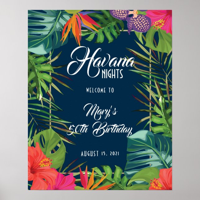 Välkomstskylt för Havanna Nights Tropical Birthday Poster (Framsidan)