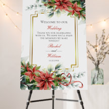 Välkomstskylt för helgdag Poinsettia Bröllop