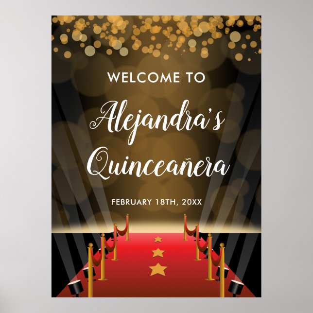 Välkomstskylt för Hollywood Red Carpet Quinceanera Poster (Framsidan)