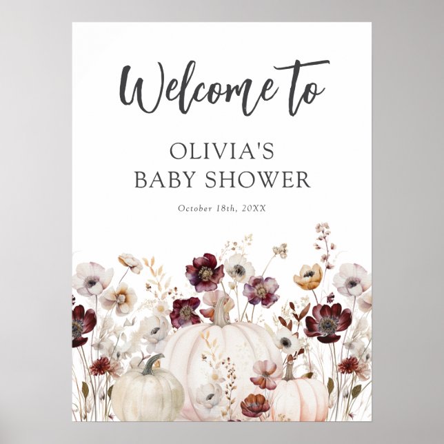 Välkomstskylt för höstens vilda blommor baby showe poster (Framsidan)