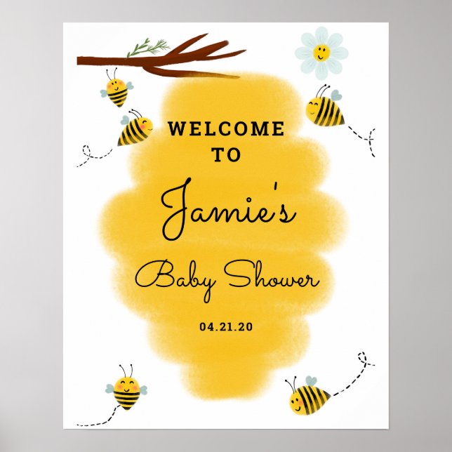 Välkomstskylt för humla Baby Shower Poster (Framsidan)