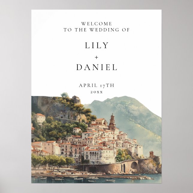 Välkomstskylt för italienskt bröllop i Amalfi Poster (Framsidan)