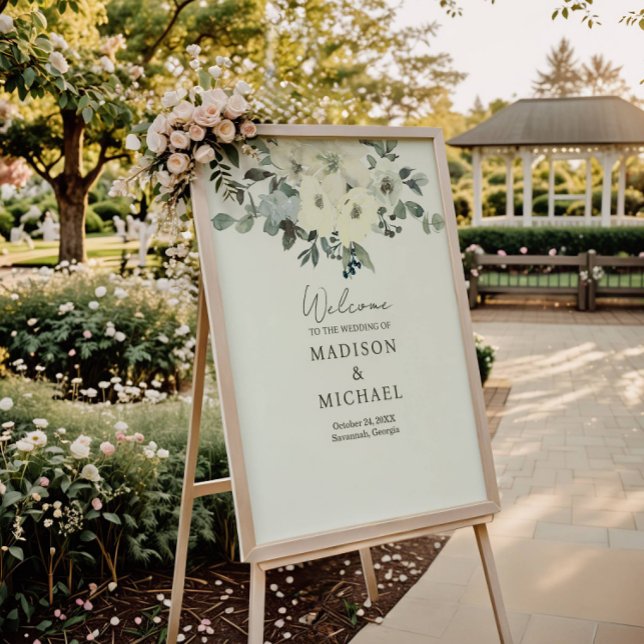 Välkomstskylt för ivorifärgsfärgen Blommigt Sage B Poster (Skapare uppladdad)