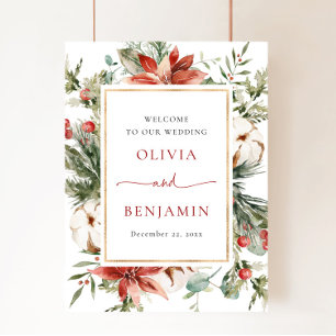 Välkomstskylt för julvinter Foliage Red Bröllop Poster