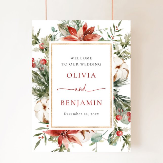 Välkomstskylt för julvinter Foliage Red Bröllop Poster (Skapare uppladdad)