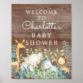 Välkomstskylt för jungle Animals Baby Shower Poster