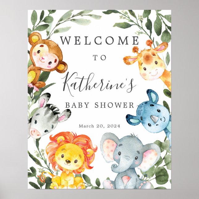 Välkomstskylt för jungle Animals Baby Shower Poster (Framsidan)