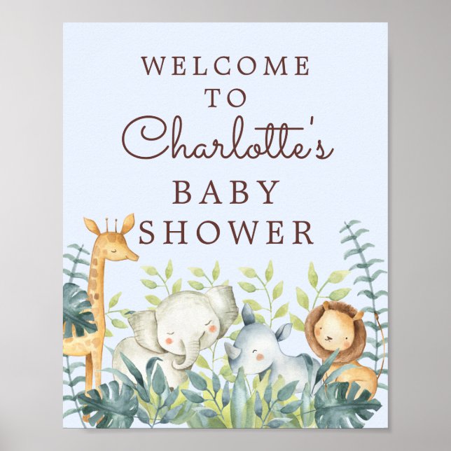 Välkomstskylt för jungle Animals Boys Baby Shower Poster (Framsidan)