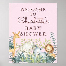 Välkomstskylt för jungle Animals Girls Baby Shower Poster