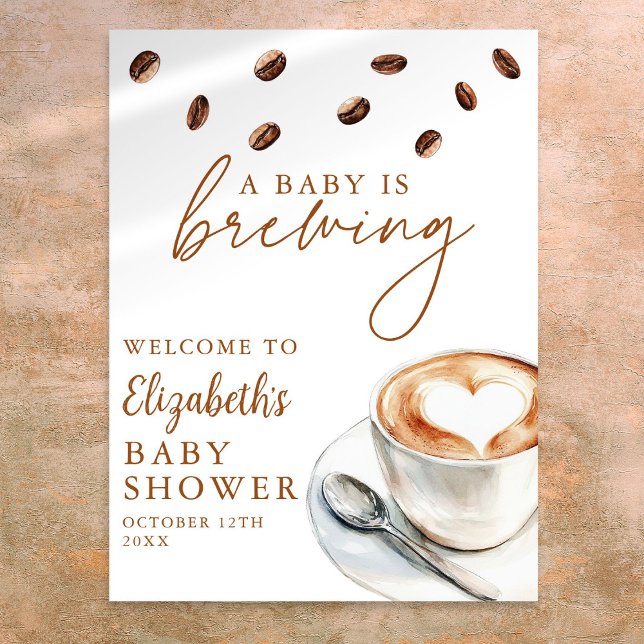 Välkomstskylt för kaffebrygga babyskor poster (Coffee Brewing Baby Shower Welcome Sign)
