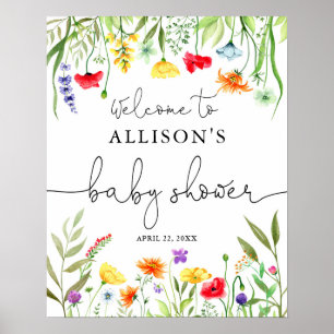 Välkomstskylt för kalldusch av färgade vilda blomm poster