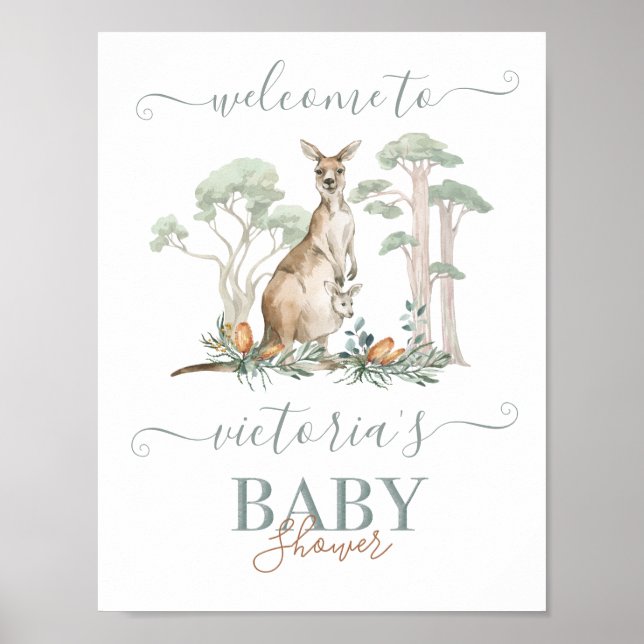 Välkomstskylt för Kangaroo och Joey Baby Shower Poster (Framsidan)
